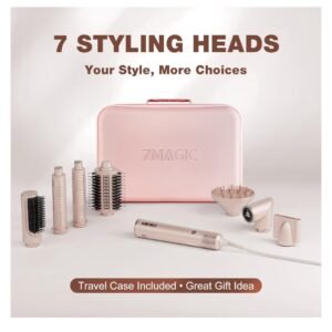 7magic 7 in 1 hair styler & hair dryer brush set in pink.